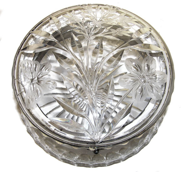 Round Cut Glass Jewelry Dresser Box