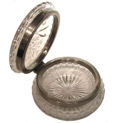 Round Cut Glass Jewelry Dresser Box
