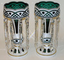 Pair Bohemian Green & White Glass Lustres