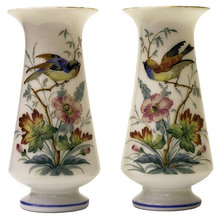 Pair Gilded Enamelled Opaline Glass Vases