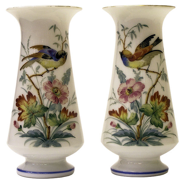 Pair Gilded Enamelled Opaline Glass Vases