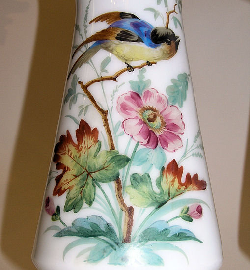 Pair Gilded Enamelled Opaline Glass Vases