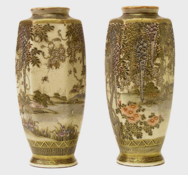 Pair of Small Japanese Satsuma Vases