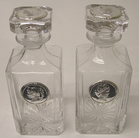 Pair of Neoclassical Italian Sterling Silver & Glass Decanters