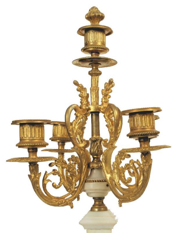 Antique Louis XVI Style Marble Bronze Clock Garniture