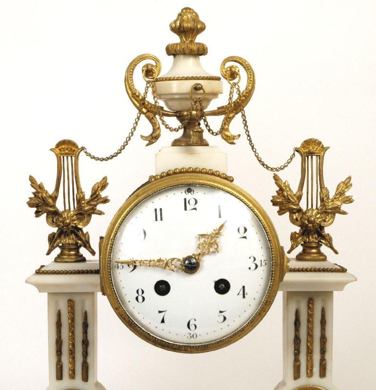 Antique Louis XVI Style Marble Bronze Clock Garniture