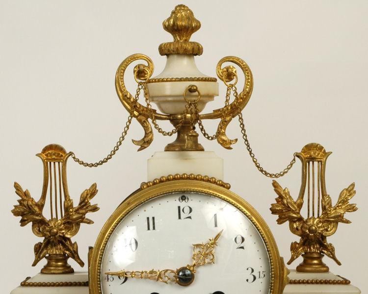Antique Louis XVI Style Marble Bronze Clock Garniture