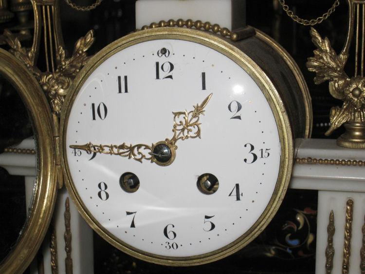 Antique Louis XVI Style Marble Bronze Clock Garniture