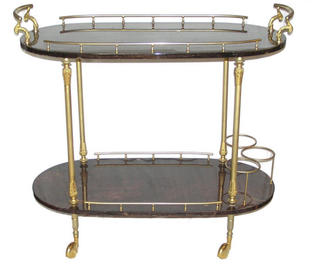 Vintage Aldo Tura Goatskin Brass Bar Cart