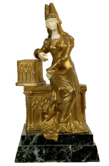 Gothic Female Bronze & Ivory Sculpture by Raphanel