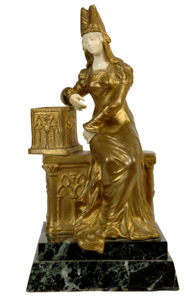 Gothic Female Bronze & Ivory Sculpture by Raphanel