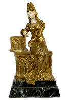 Gothic Female Bronze & Ivory Sculpture by Raphanel