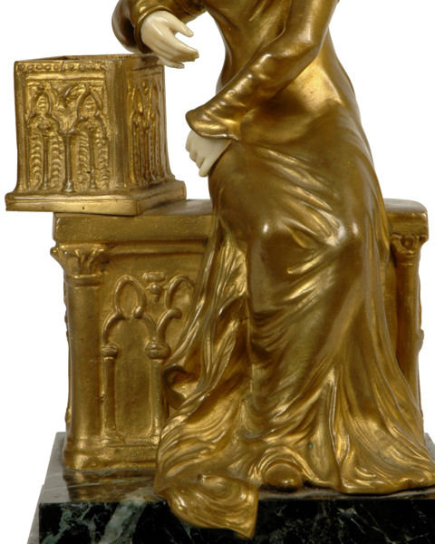 Gothic Female Bronze & Ivory Sculpture by Raphanel