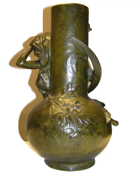 Pair LOUIS MOREAU Figural Bronze Vases