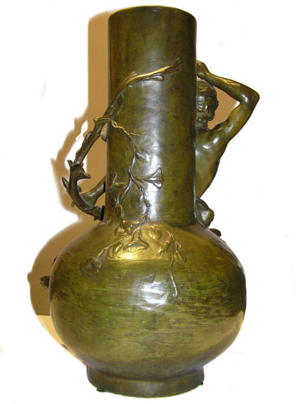 Pair LOUIS MOREAU Figural Bronze Vases