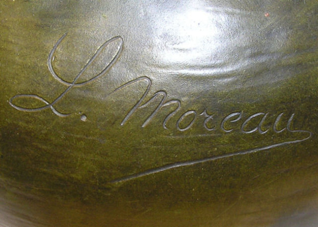 Pair LOUIS MOREAU Figural Bronze Vases