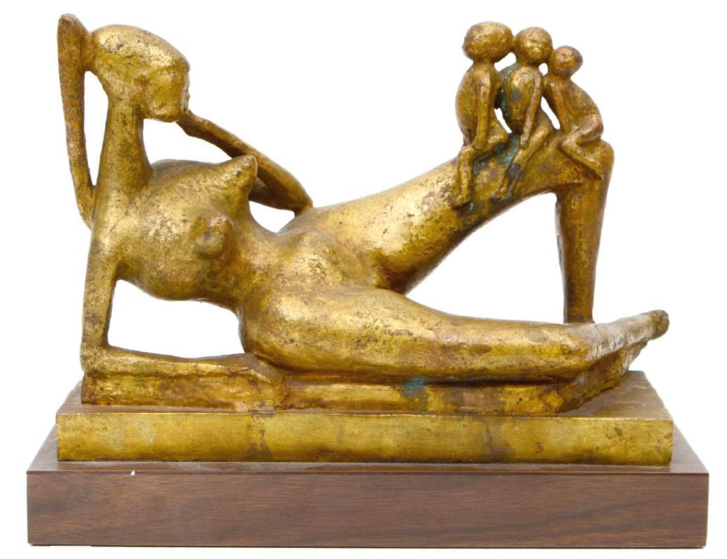 Pikko Nikolitch (1907-1979) Mother and Children Bronze Figurine Sculpture