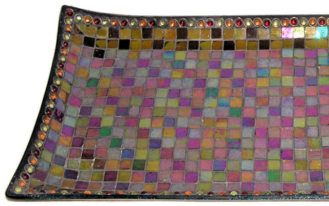 Vintage Jewelled Mosaic Glass Serving Tray