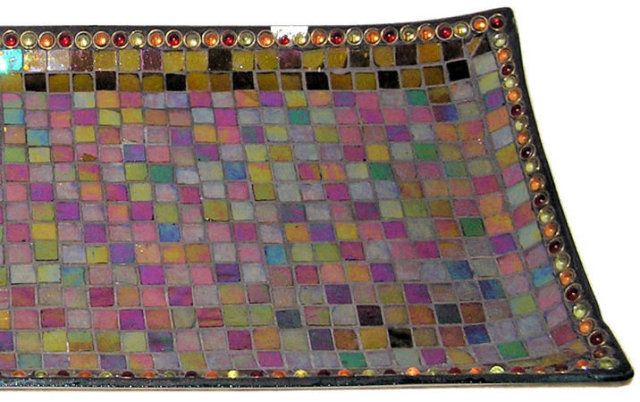 Vintage Jewelled Mosaic Glass Serving Tray