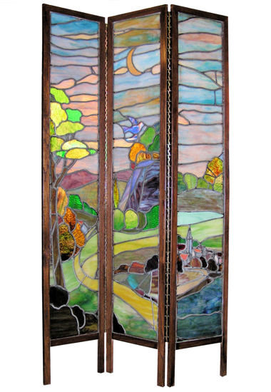 Antique Arts & Crafts Stained Glass Screen Room Divider