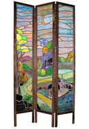 Antique Arts & Crafts Stained Glass Screen Room Divider