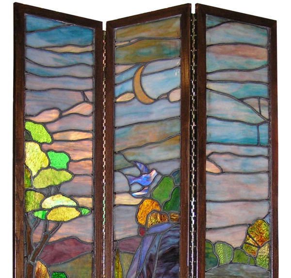 Antique Arts & Crafts Stained Glass Screen Room Divider