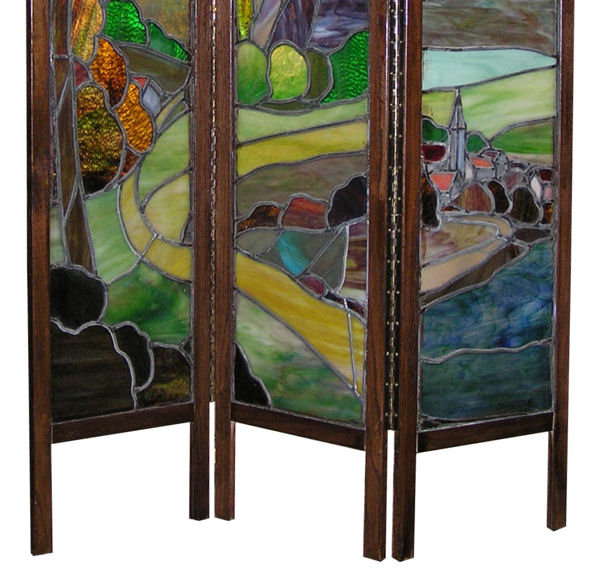 Antique Arts & Crafts Stained Glass Screen Room Divider