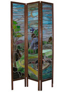 Antique Arts & Crafts Stained Glass Screen Room Divider