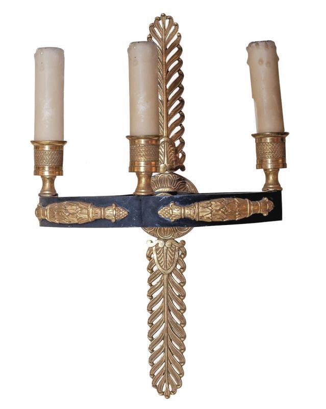 Pair French Empire Style Gilt Bronze Sconces