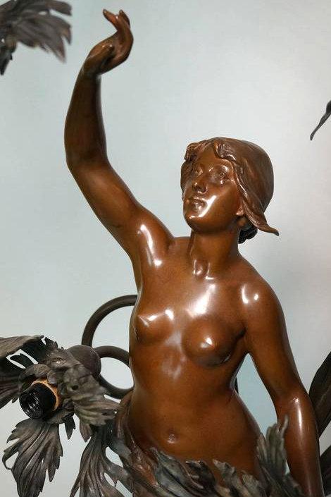 Antique Art Nouveau Patinated Bronze Table Lamp