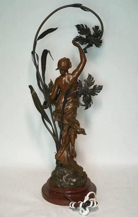 Antique Art Nouveau Patinated Bronze Table Lamp