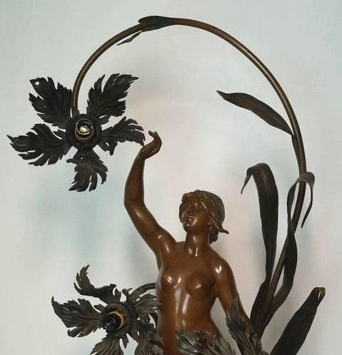 Antique Art Nouveau Patinated Bronze Table Lamp