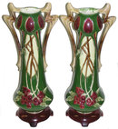 Pair Art Nouveau Faience Majolica Vases