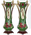 Pair Art Nouveau Faience Majolica Vases
