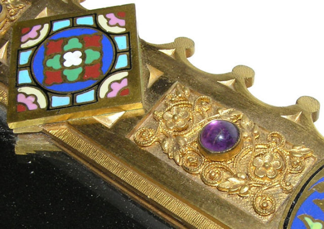 Russian Jewelled Champleve Bronze Mirror