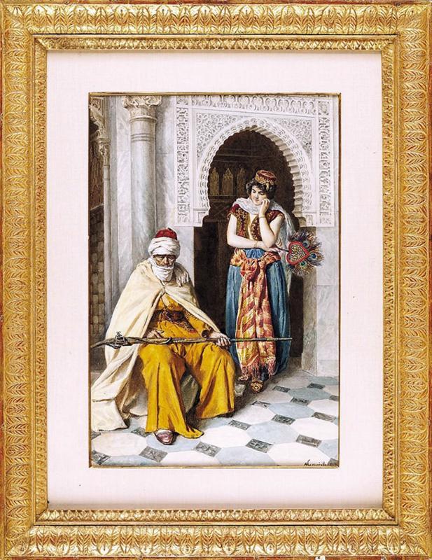 Italian Antonio Gargiullo Orientalist Watercolor Painting