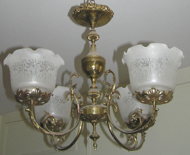 Antique 4-Light Brass & Bronze Chandelier