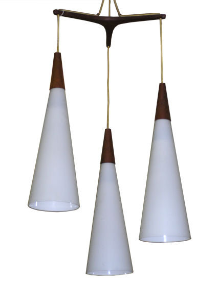 Pair Danish Teak Mid-Century Chandeliers