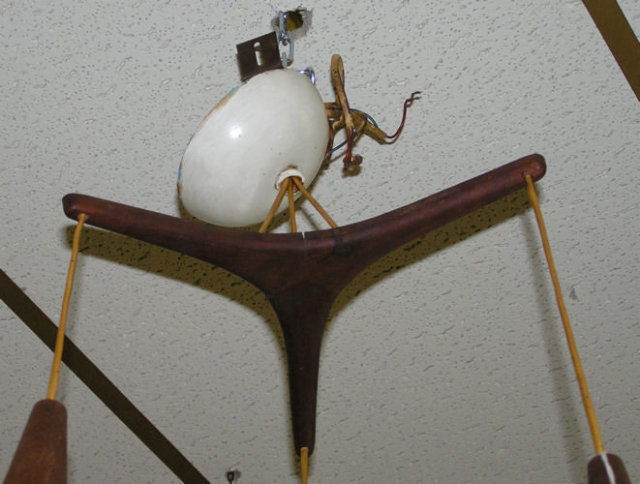 Pair Danish Teak Mid-Century Chandeliers