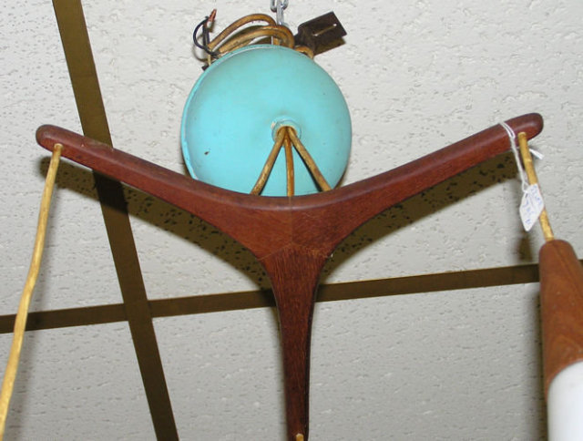 Pair Danish Teak Mid-Century Chandeliers