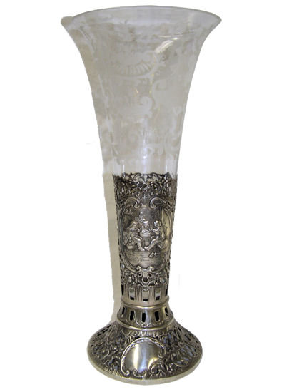 Dutch Glass Vase & Repousse Silver Holder