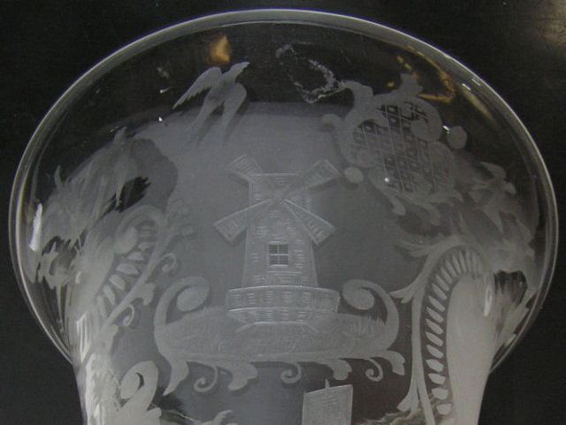 Dutch Glass Vase & Repousse Silver Holder