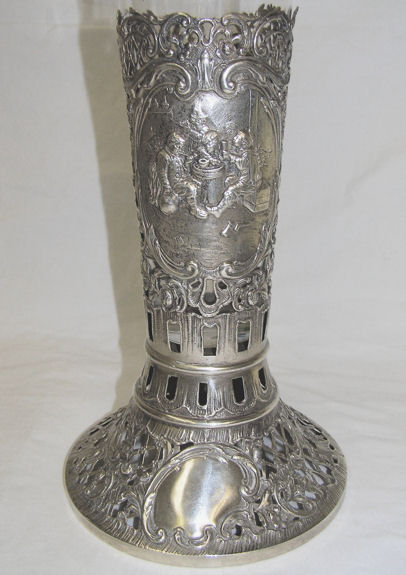 Dutch Glass Vase & Repousse Silver Holder