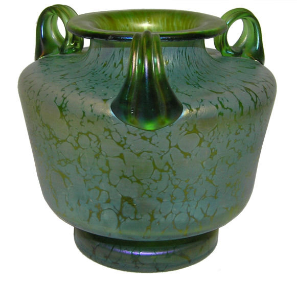 Loetz Iridescent Green Oil Spot Glass Vase
