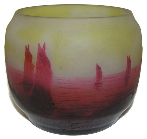 D'Argental Sailboat Seascape Glass Vase