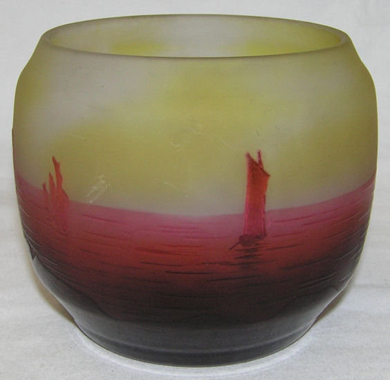 D'Argental Sailboat Seascape Glass Vase