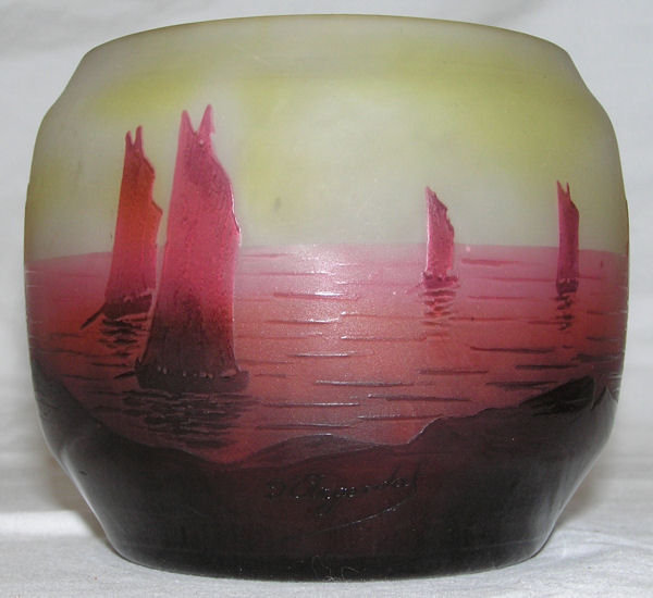 D'Argental Sailboat Seascape Glass Vase