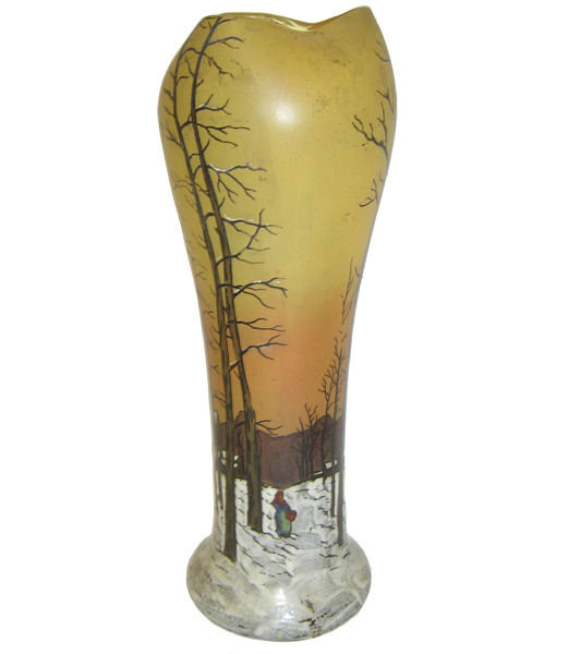Legras Enamelled Glass w Winter Scene