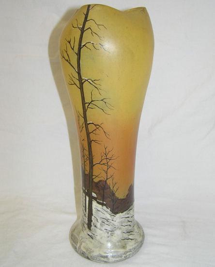 Legras Enamelled Glass w Winter Scene