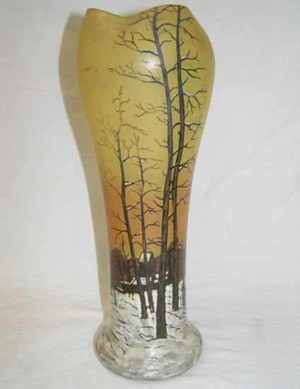 Legras Enamelled Glass w Winter Scene